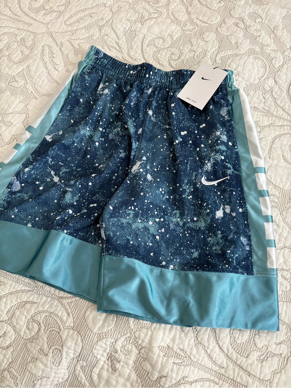 Nike Blue Speckle Galaxy Athletic Shorts with Teal Trim